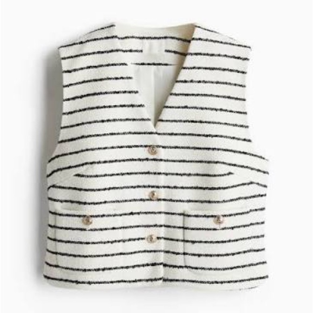 H&M Cream & Black Striped Bouclè Vest